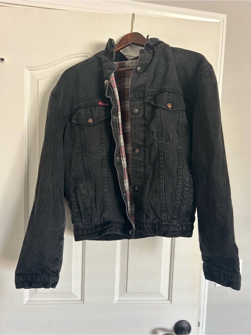 Black Jean Jacket with Plaid Lining